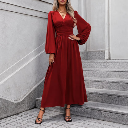Vestido Isadora™ con Cintura Drapeada y Mangas Abullonadas