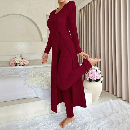 Conjunto Hera™ con Blusa Larga de Efecto Superpuesto y Abertura Lateral, y Pantalón de Cintura Alta