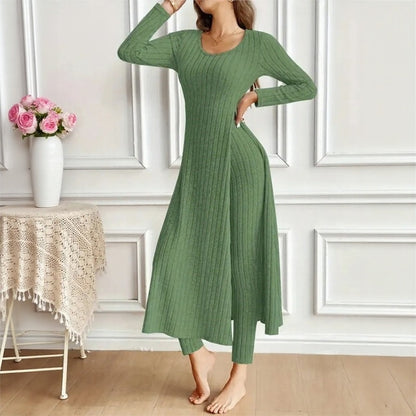 Conjunto Hera™ con Blusa Larga de Efecto Superpuesto y Abertura Lateral, y Pantalón de Cintura Alta