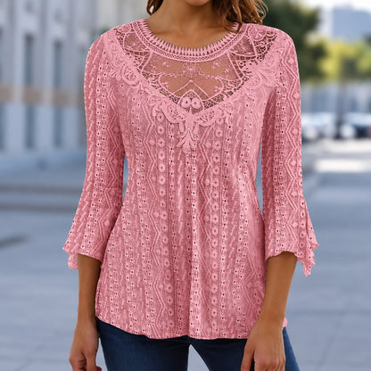 Blusa Sintra™ con Encaje Detallado, Diseños Florales y Mangas Acampanadas