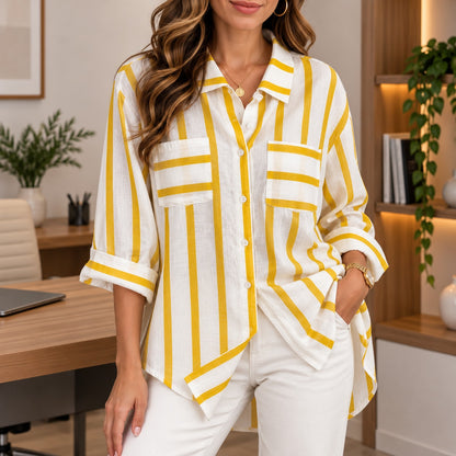 Camisa Riviera™ con Rayas Contrastantes, Bolsillos Frontales y Corte Amplio