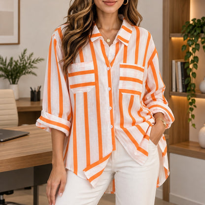 Camisa Riviera™ con Rayas Contrastantes, Bolsillos Frontales y Corte Amplio