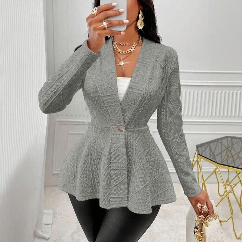 Blazer Victoire™ con Cintura Marcada, Solapas Elegantes y Textura Geométrica