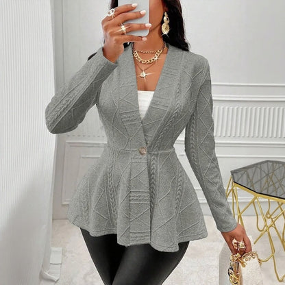 Blazer Victoire™ con Cintura Marcada, Solapas Elegantes y Textura Geométrica