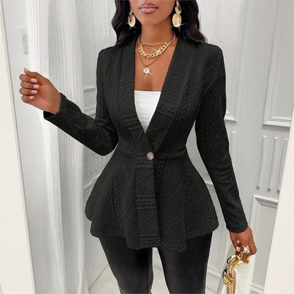 Blazer Victoire™ con Cintura Marcada, Solapas Elegantes y Textura Geométrica