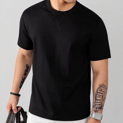 Camiseta Louis™ de Algodón Premium con Elastano y Cuello Redondo Acanalado