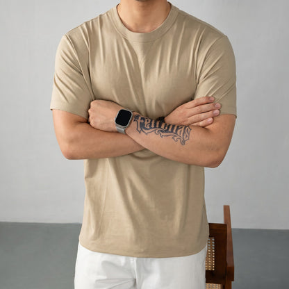 Camiseta Louis™ de Algodón Premium con Elastano y Cuello Redondo Acanalado