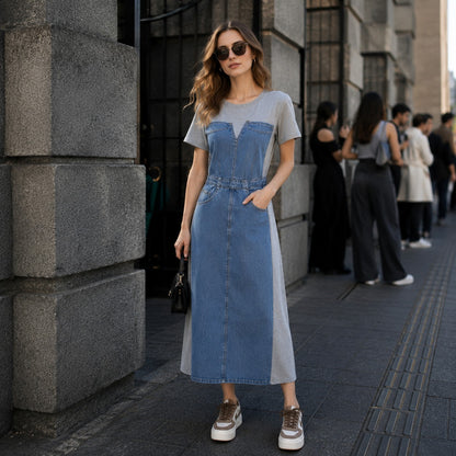 Vestido Alisse™ con Panel Denim y Diseño Moderno