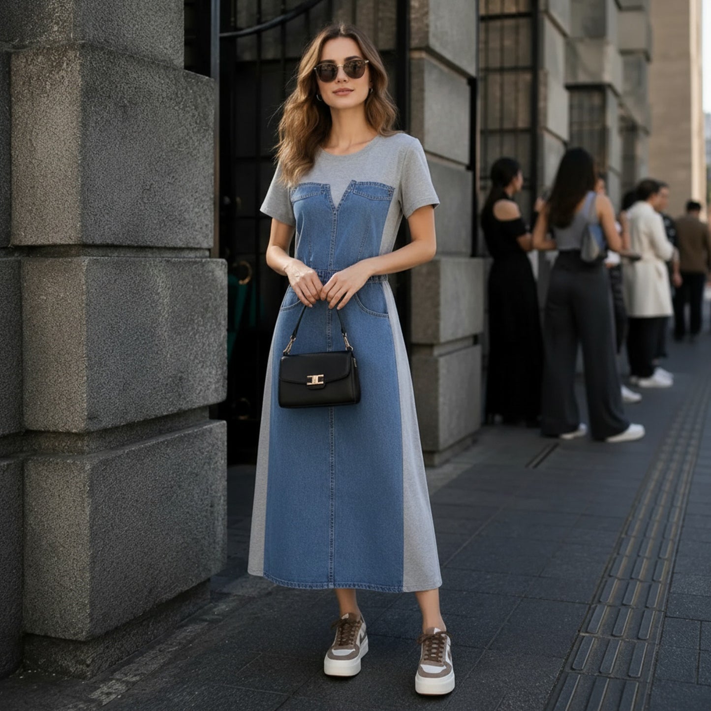 Vestido Alisse™ con Panel Denim y Diseño Moderno