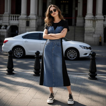 Vestido Alisse™ con Panel Denim y Diseño Moderno
