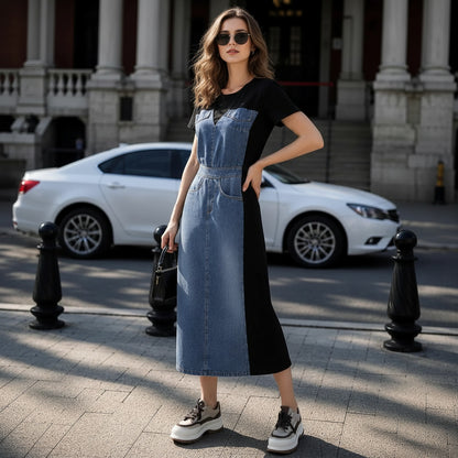 Vestido Alisse™ con Panel Denim y Diseño Moderno
