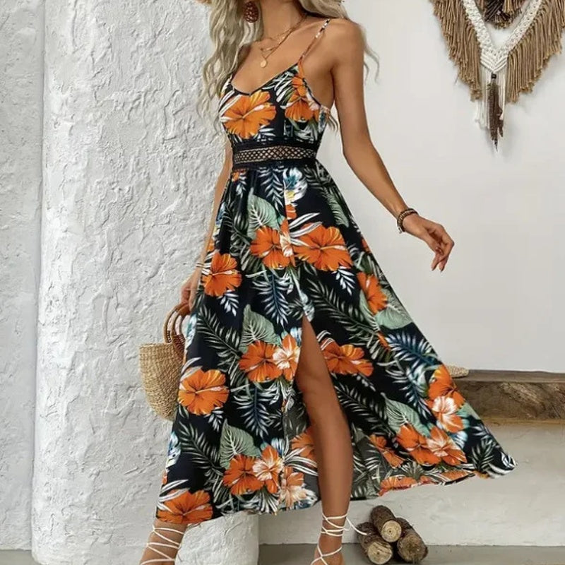 Vestido Largo Garden™ Con Cintura De Encaje Y Abertura Elegante