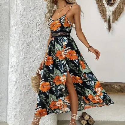 Vestido Largo Garden™ Con Cintura De Encaje Y Abertura Elegante