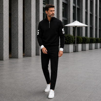Conjunto Alexander™ con Blusa de Cuello Alto con Cremallera y Pantalón Minimalista