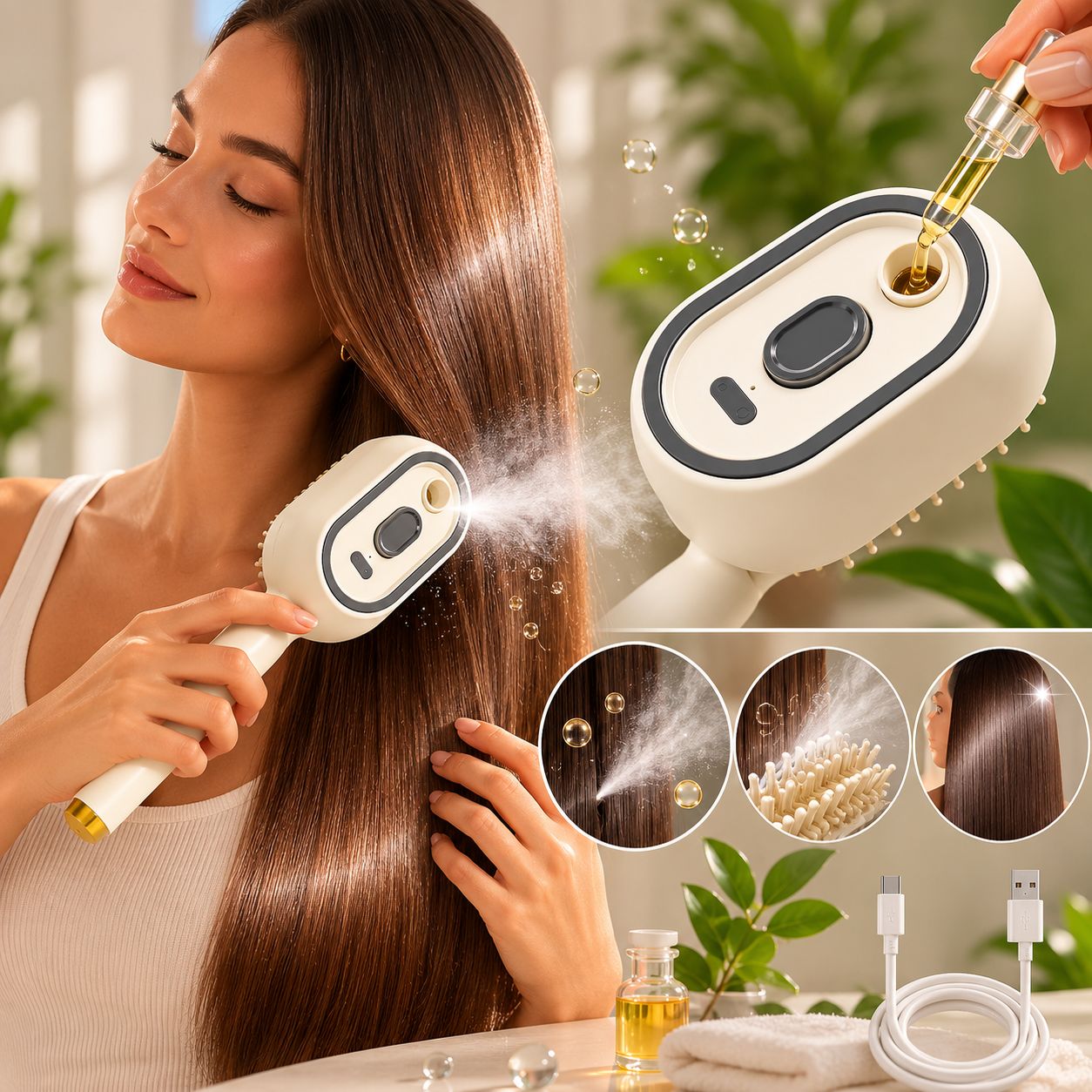 Cepillo Eléctrico 3 en 1 – Reduce el Frizz, Alisa y Masajea Sin Romper el Cabello