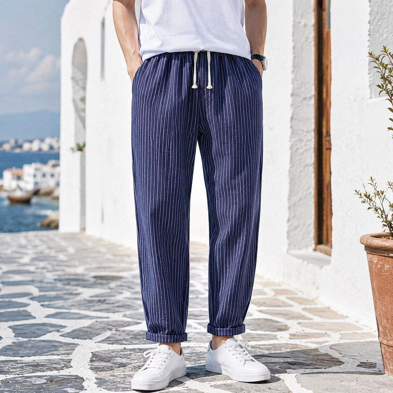 Pantalón Lorenzo™ de Lino y Algodón con Rayas Elegantes