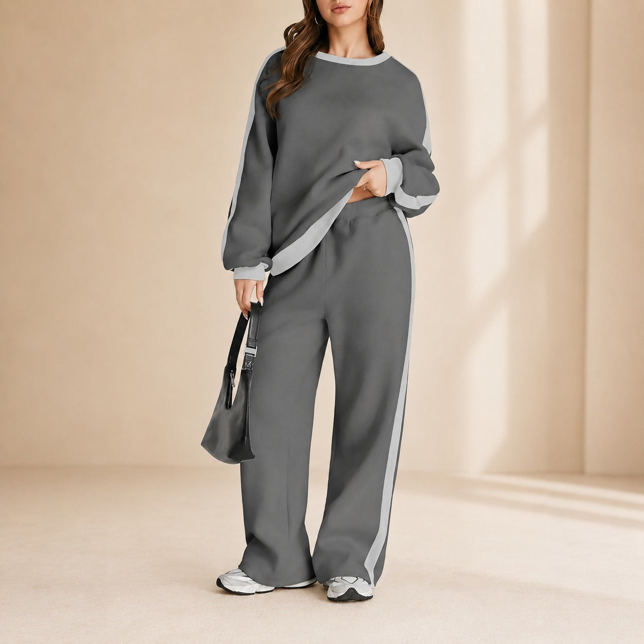 Conjunto de Sudadera Celestelle™ Con Rayas Laterales y Pantalón Amplio