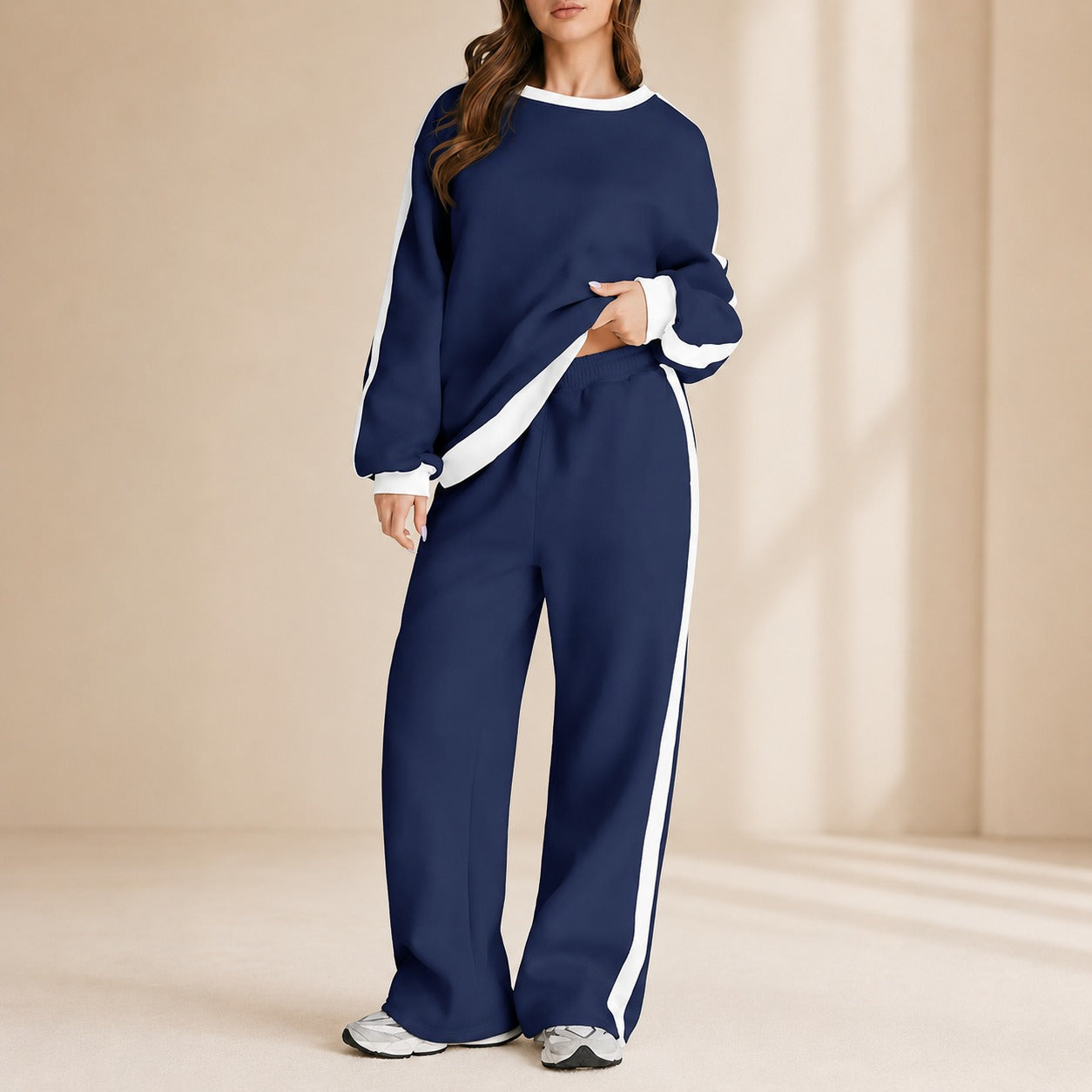 Conjunto de Sudadera Celestelle™ Con Rayas Laterales y Pantalón Amplio
