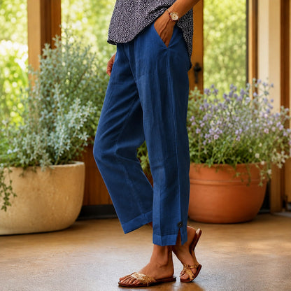 Pantalón Sylvie™ de Lino y Algodón con Abertura Lateral en el Bajo