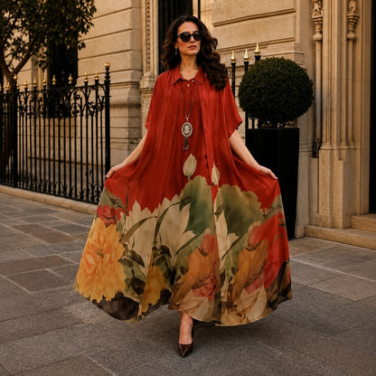 Conjunto Florenza con Sheer Overlay Floral / Elegancia Sin Esfuerzo y Versátil para Todas las Estaciones