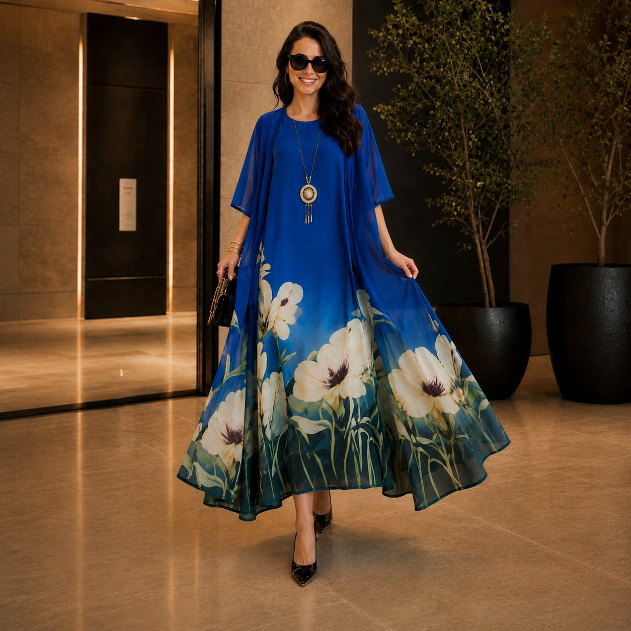 Conjunto Florenza con Sheer Overlay Floral / Elegancia Sin Esfuerzo y Versátil para Todas las Estaciones