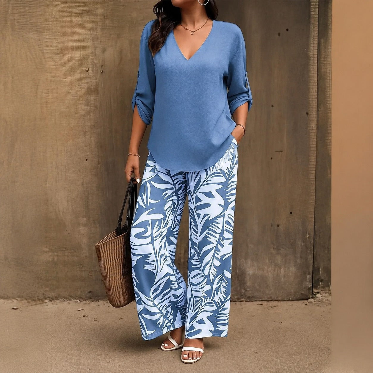 Bellariva™ Con Pantalón Estampado y Blusa Ligera