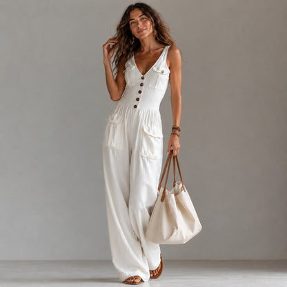 Mono Marvella™ con Escote en V y Pantalón Palazzo