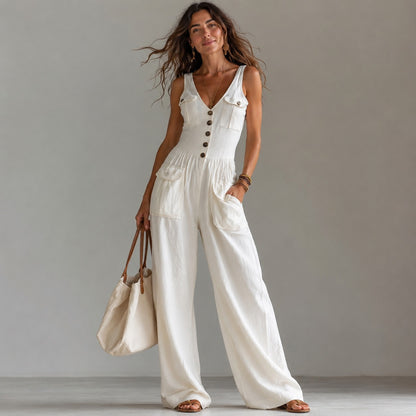 Mono Marvella™ con Escote en V y Pantalón Palazzo
