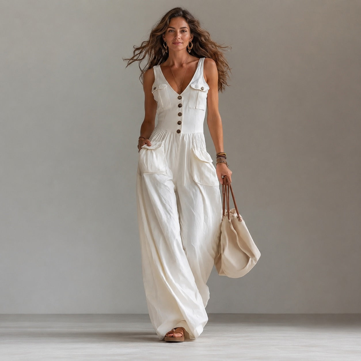 Mono Marvella™ con Escote en V y Pantalón Palazzo