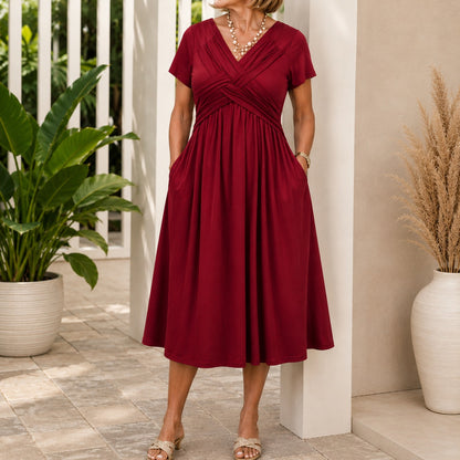 Vestido Lirenne™ con Falda Midi Fluida y Bolsillos Laterales