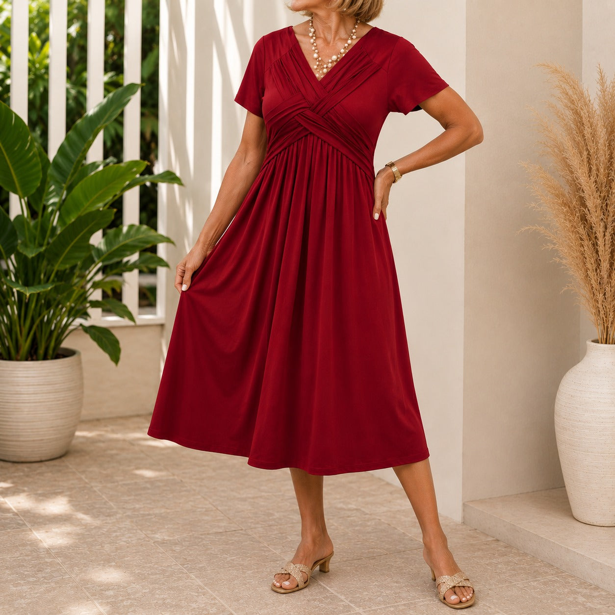 Vestido Lirenne™ con Falda Midi Fluida y Bolsillos Laterales