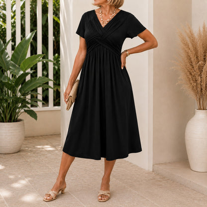Vestido Lirenne™ con Falda Midi Fluida y Bolsillos Laterales