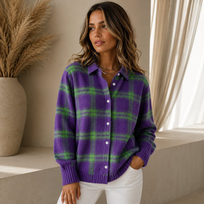 Cárdigan Saint Claire™ de Punto Premium con Estampado de Cuadros