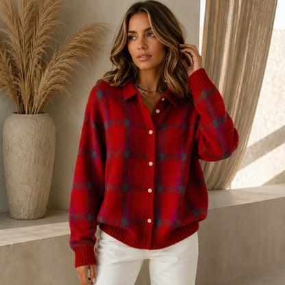 Cárdigan Saint Claire™ de Punto Premium con Estampado de Cuadros