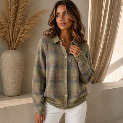 Cárdigan Saint Claire™ de Punto Premium con Estampado de Cuadros