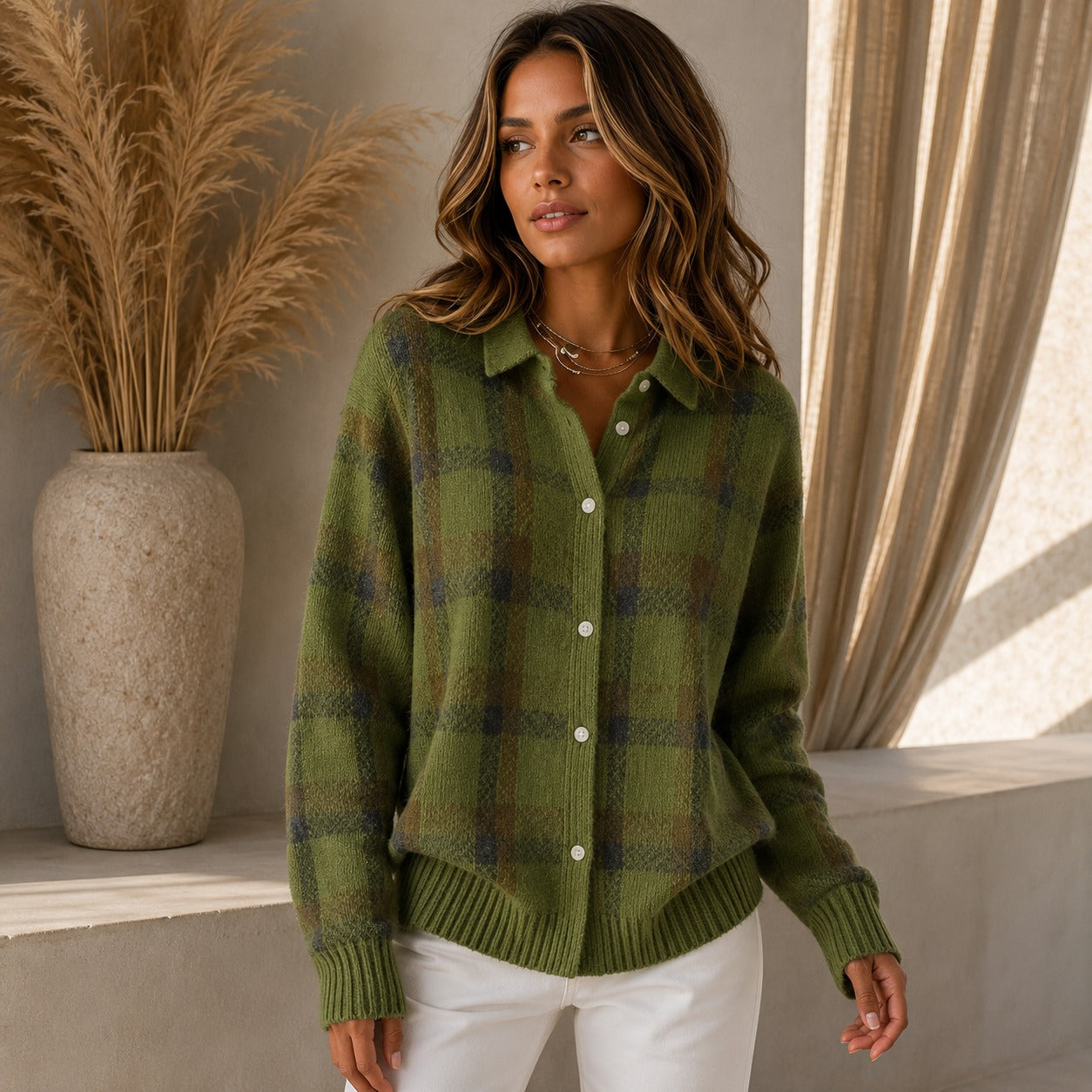 Cárdigan Saint Claire™ de Punto Premium con Estampado de Cuadros