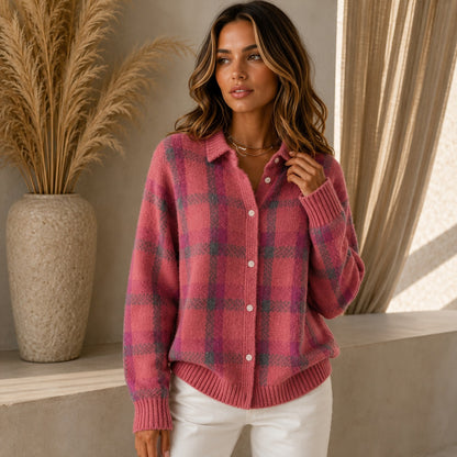 Cárdigan Saint Claire™ de Punto Premium con Estampado de Cuadros