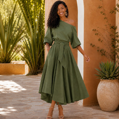 Vestido Verona Belle™ con Escote Versátil y Lazo Elegante en la Cintura