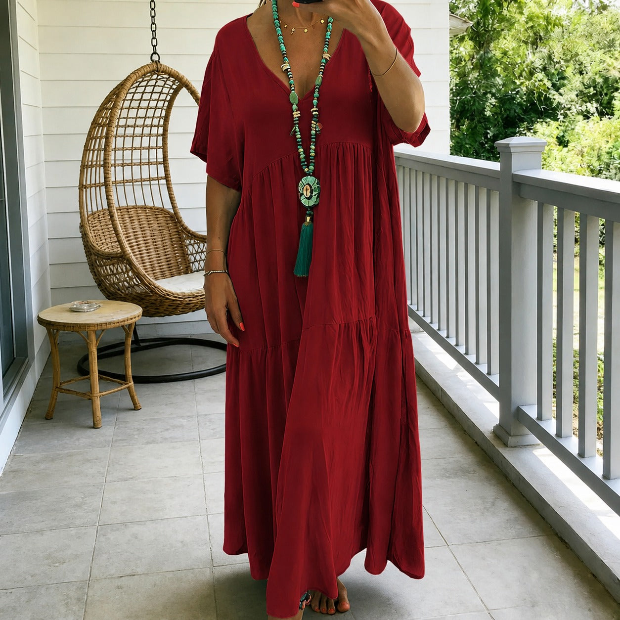 Vestido Liorenna™ en Lino de Algodón con Corte Suelto y Escote en V