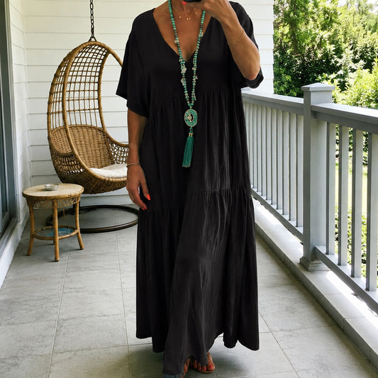 Vestido Liorenna™ en Lino de Algodón con Corte Suelto y Escote en V