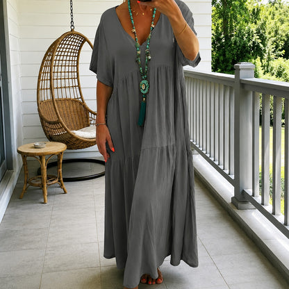Vestido Liorenna™ en Lino de Algodón con Corte Suelto y Escote en V