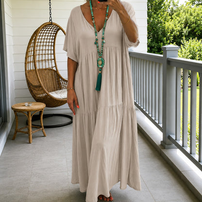 Vestido Liorenna™ en Lino de Algodón con Corte Suelto y Escote en V