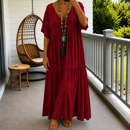 Vestido Liorenna™ en Lino de Algodón con Corte Suelto y Escote en V