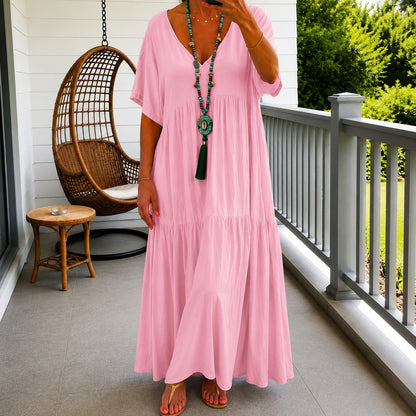 Vestido Liorenna™ en Lino de Algodón con Corte Suelto y Escote en V