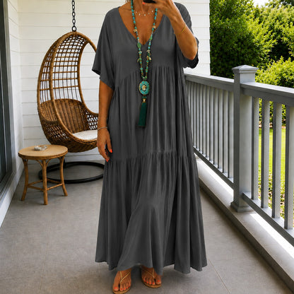Vestido Liorenna™ en Lino de Algodón con Corte Suelto y Escote en V