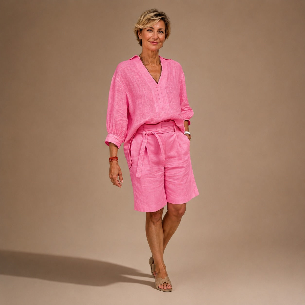 Conjunto Narella™ con Camisa de Manga Larga y Bermuda con Cintura Ajustable