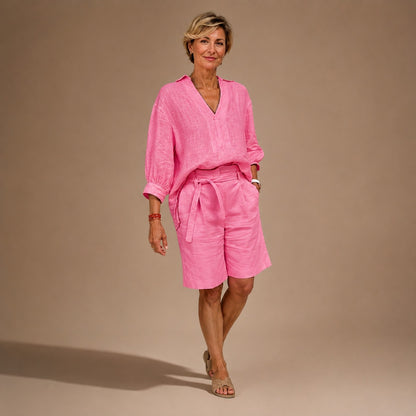 Conjunto Narella™ con Camisa de Manga Larga y Bermuda con Cintura Ajustable