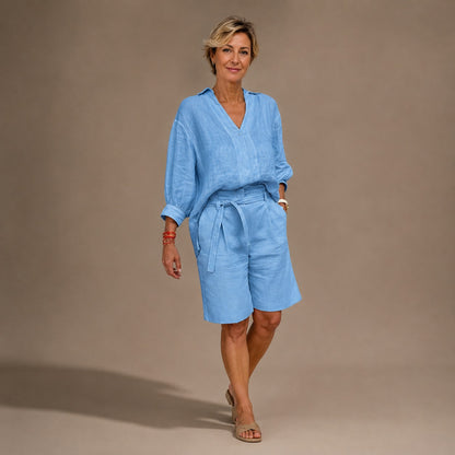 Conjunto Narella™ con Camisa de Manga Larga y Bermuda con Cintura Ajustable