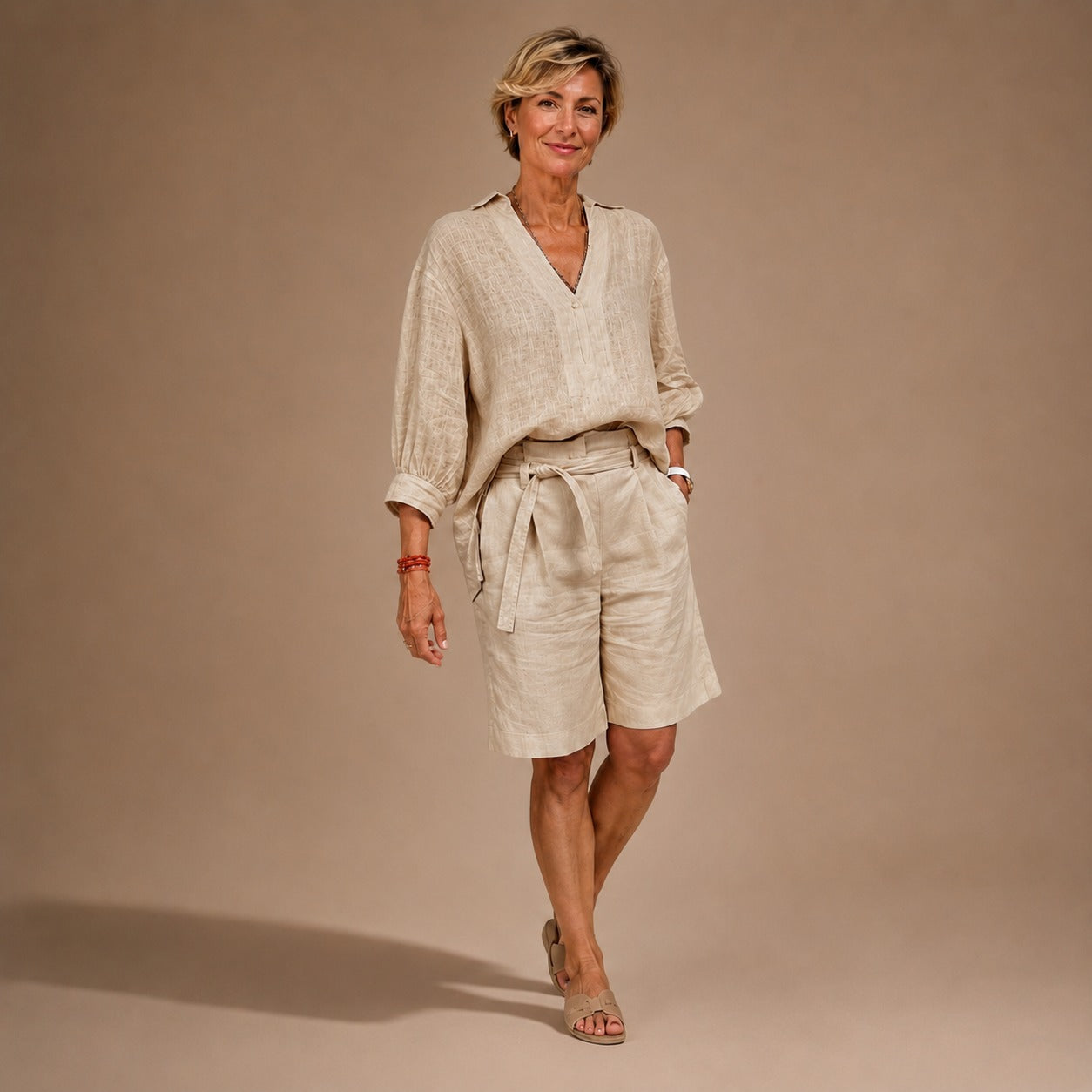Conjunto Narella™ con Camisa de Manga Larga y Bermuda con Cintura Ajustable