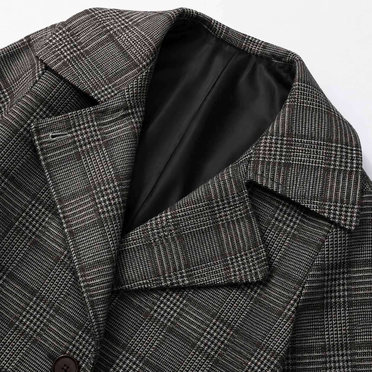 Chaqueta Nolene™ con Cuello Alto Estructurado, Cierre Cruzado y Estampado de Cuadros